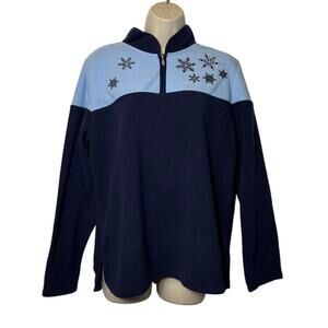 New denim + company Chambray Blue Snowflake Holiday Christmas Fleece Pullover M‎